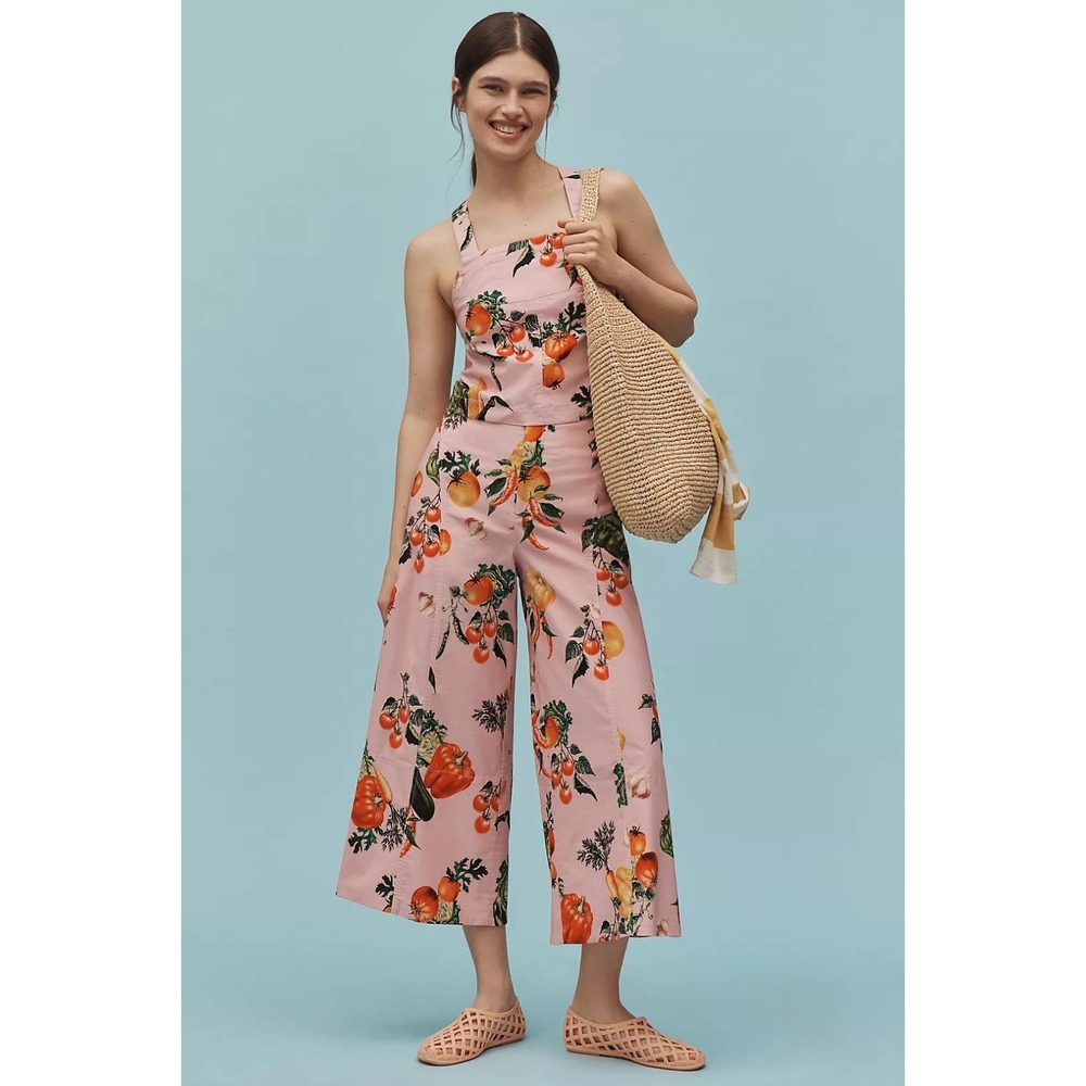 Anthropologie Meave Womens High Rise Printed Crop Wide Leg Pants Sz 16W